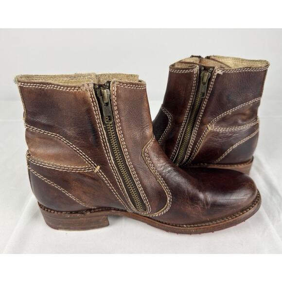 BED|STU Eiffel Women's Boots 10 Brown Distressed Leather Ankle Zip Red Soles - Picture 4 of 15